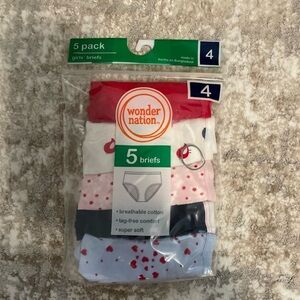 Wonder Nation Girls Tag less' Briefs 5-Pack - Red, White, Pink, Black size 4-NWT